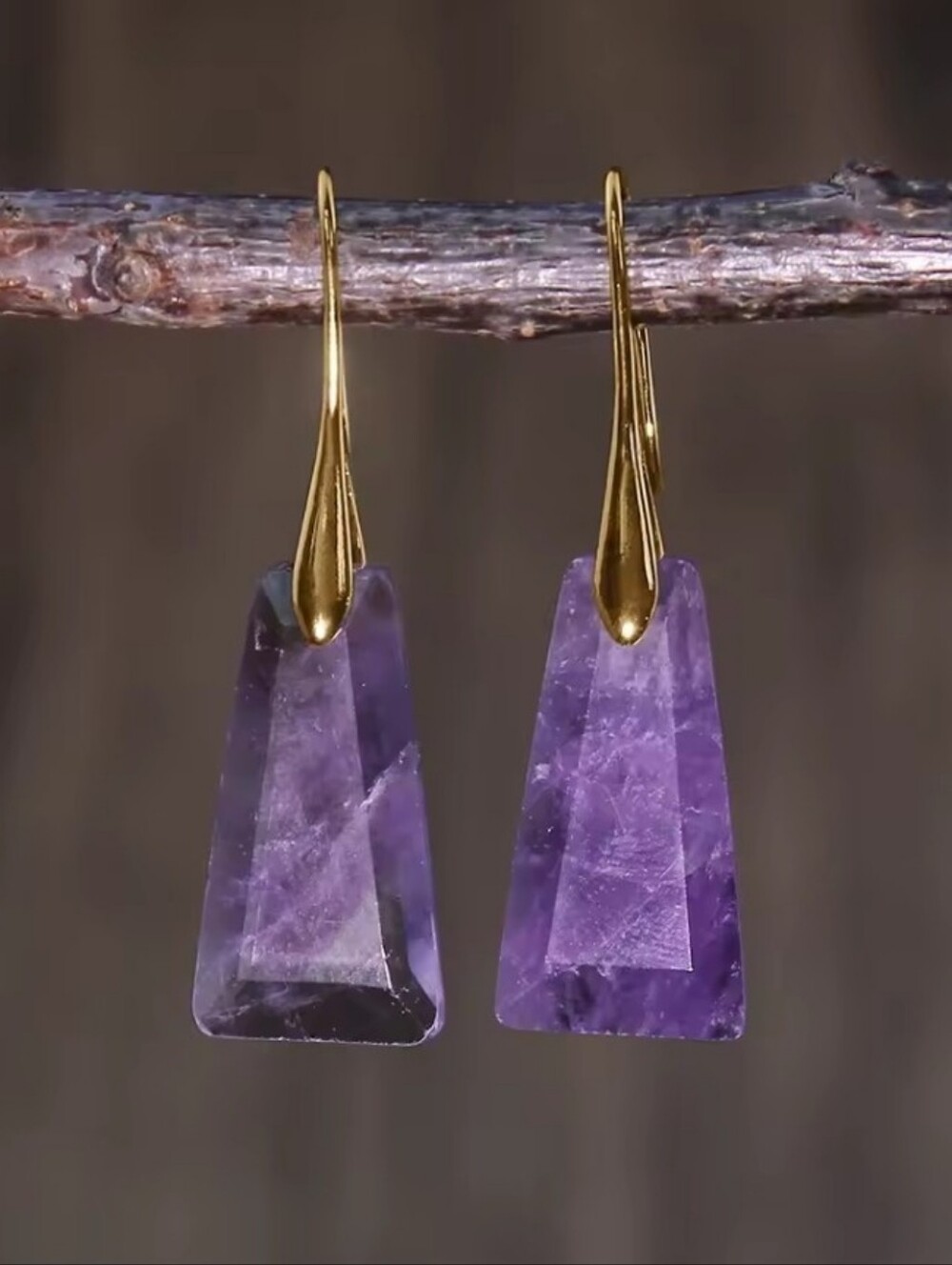 Gorgeous Gold & Purple Amethyst Drop Earrings